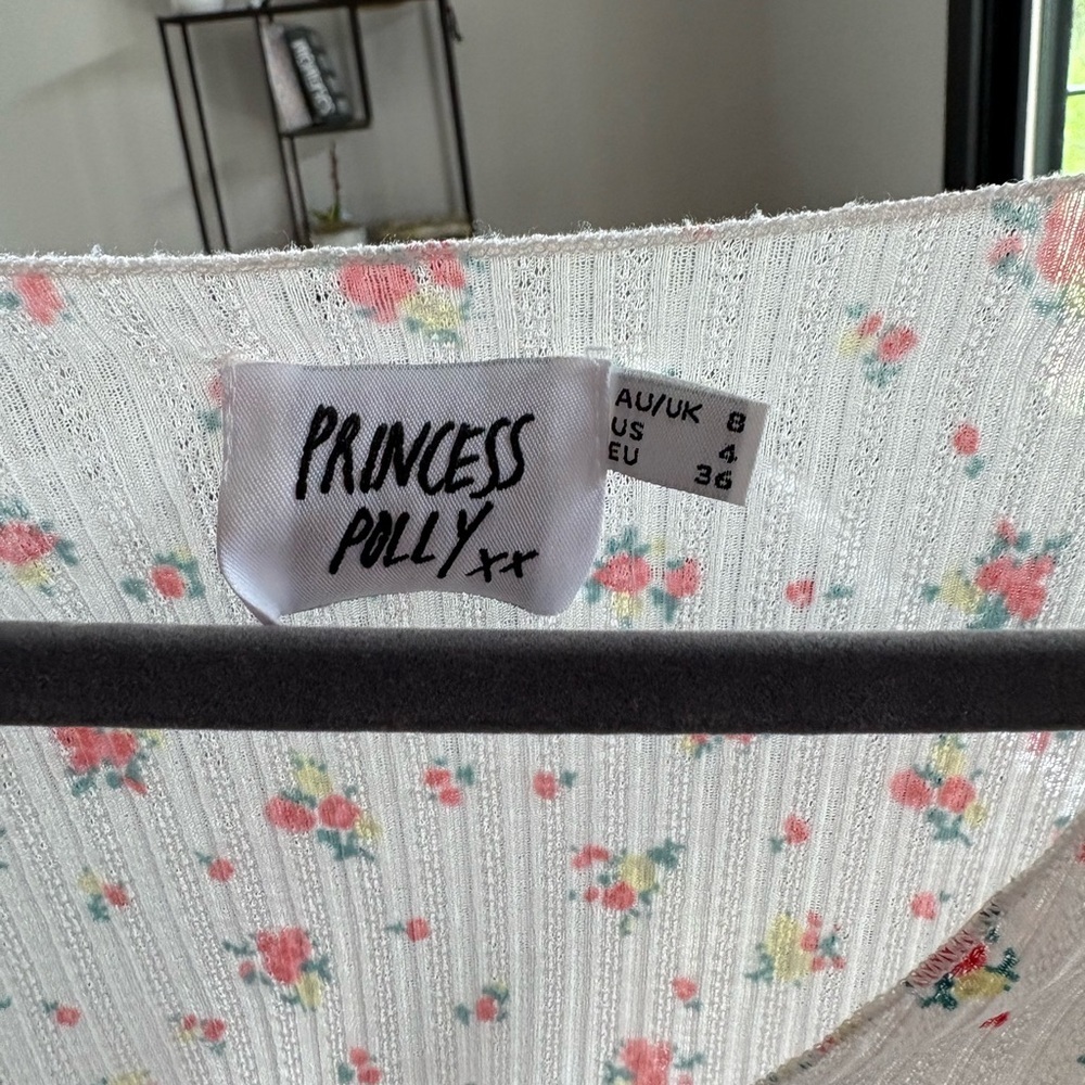 Princess Polly White and Pink Tie Front Ribbed Blouse - Picture 3 of 4